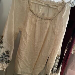 Ivory Embroidered Blouse with Floral Accents